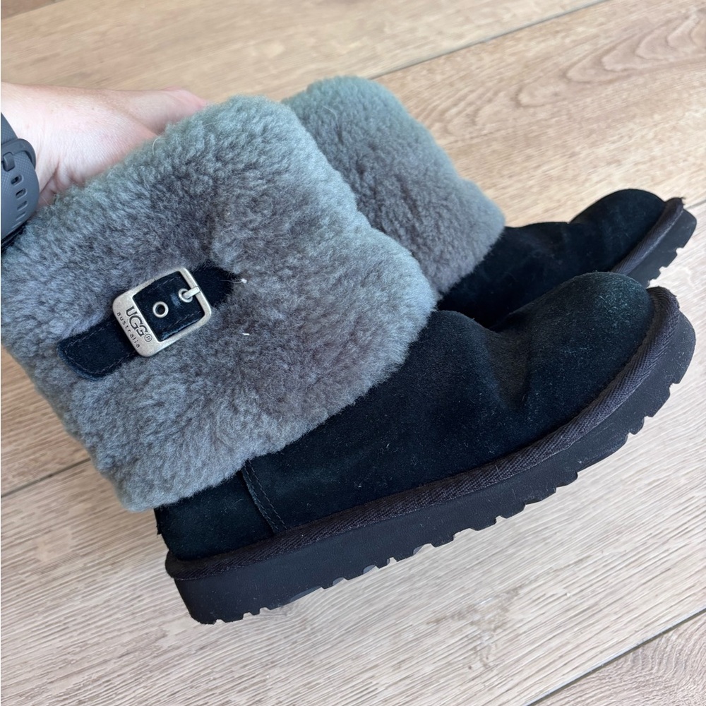 UGG Black Suede Boots with Gray Shearling